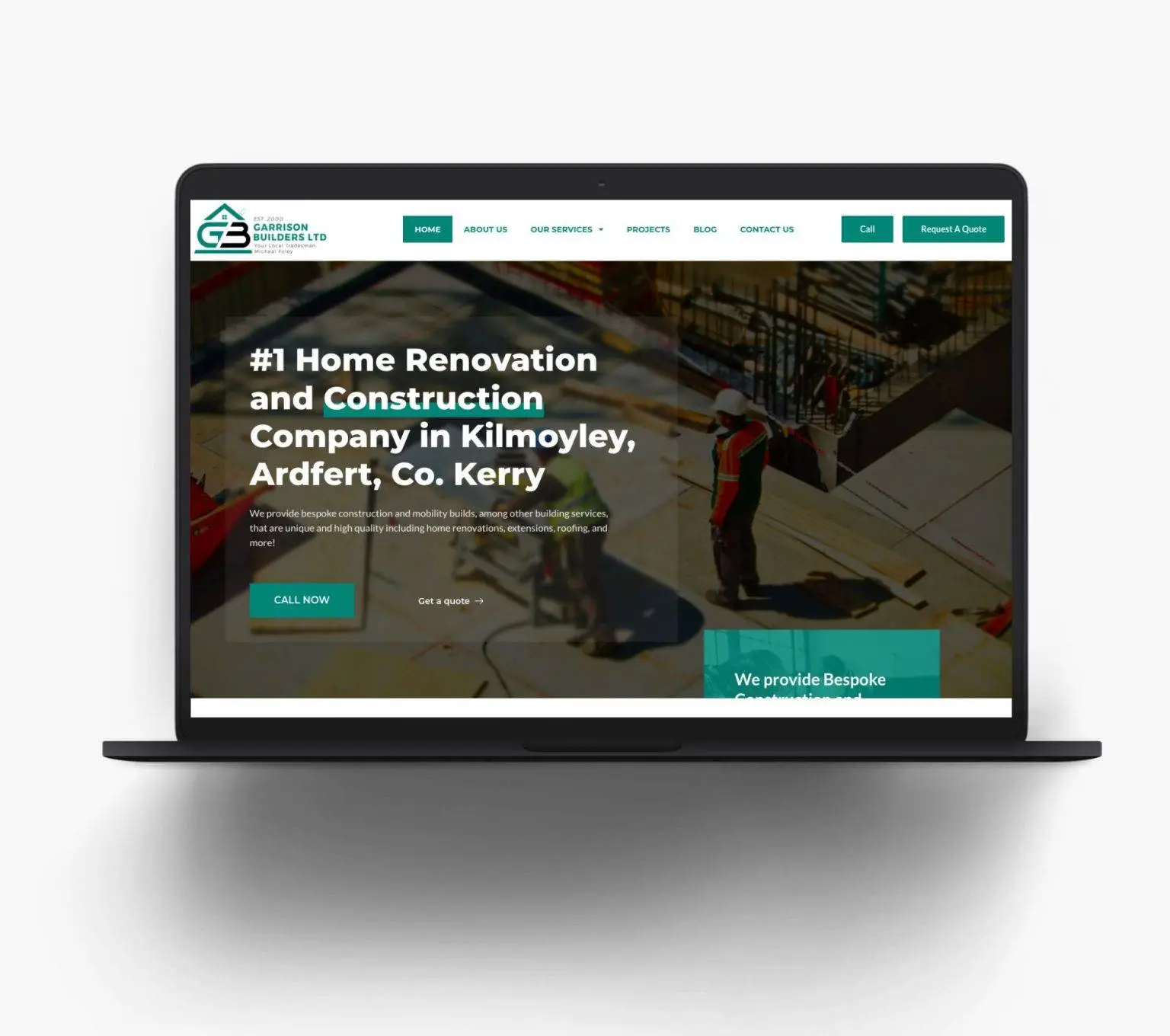 Laptop showing a construction company website built by Brand You, a website design and development agency UK